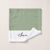 Elegant Sage Green Calligraphy Name Bath Towel Set Bad Handdoek (Wasdoekje)