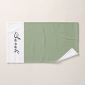 Elegant Sage Green Calligraphy Name Bath Towel Set Bad Handdoek (Handdoek)