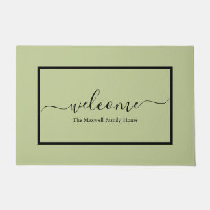 Elegant sage green calligraphy name doormat deurmat
