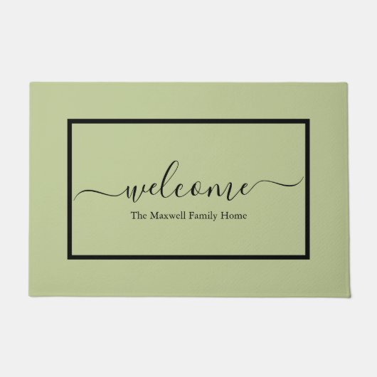 Elegant sage green calligraphy name doormat deurmat (Voorkant)