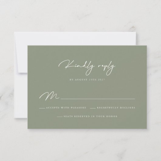 Elegant Sage Green Calligraphy RSVP Card (Voorkant)