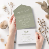 Elegant Sage Green Calligraphy Wedding All In One Uitnodiging