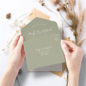 Elegant Sage Green Calligraphy Wedding All In One Uitnodiging