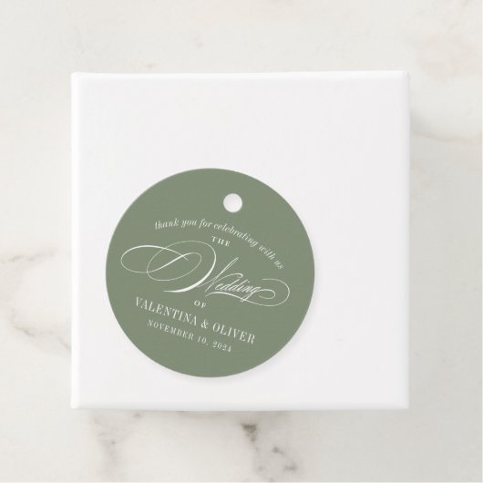 Elegant Sage Green Calligraphy Wedding Bedankjes Labels (In situ)