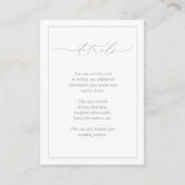 Elegant Sage Green Calligraphy Wedding Details Informatiekaartje (Voorkant)