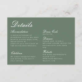 Elegant Sage Green Calligraphy Wedding Details Informatiekaartje