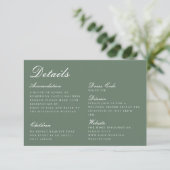 Elegant Sage Green Calligraphy Wedding Details Informatiekaartje (Staand voorkant)