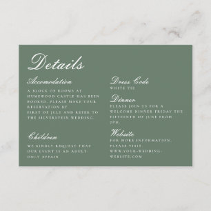 Elegant Sage Green Calligraphy Wedding Details Informatiekaartje