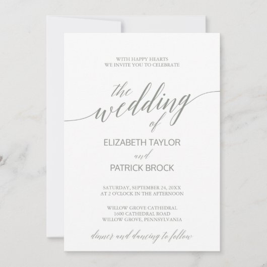 Elegant Sage Green Calligraphy Wedding Kaart (Voorkant)