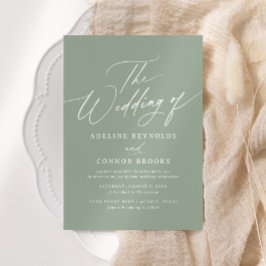 Elegant Sage Green Calligraphy Wedding Kaart