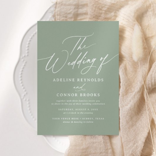 Elegant Sage Green Calligraphy Wedding Kaart