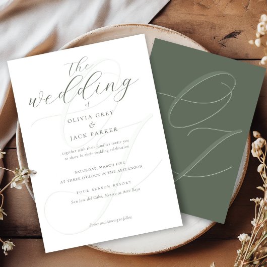 Elegant Sage Green Calligraphy Wedding Kaart