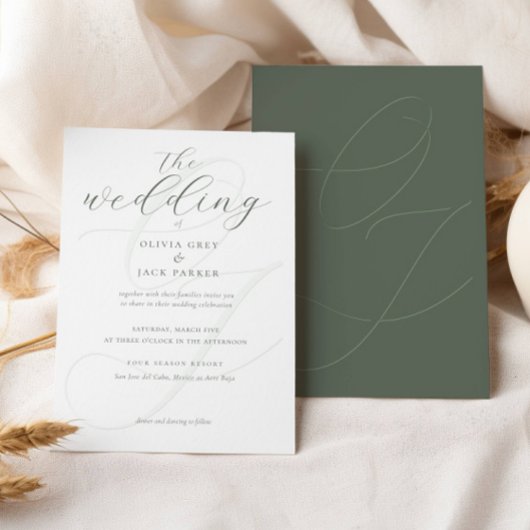 Elegant Sage Green Calligraphy Wedding Kaart