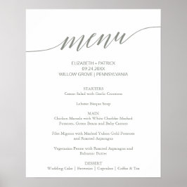Elegant Sage Green Calligraphy Wedding Menu Sign Poster