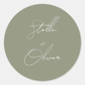 Elegant Sage Green Calligraphy Wedding Ronde Sticker (Voorkant)