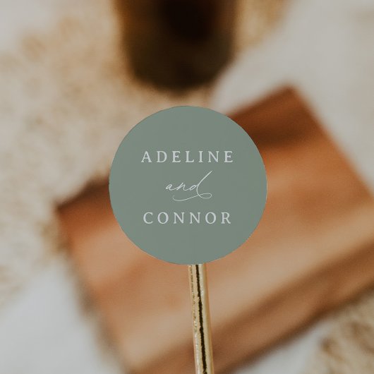 Elegant Sage Green Calligraphy Wedding Ronde Sticker