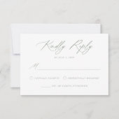 Elegant Sage Green Calligraphy Wedding RSVP Kaartje (Voorkant)