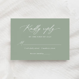 Elegant Sage Green Calligraphy Wedding RSVP Kaartje