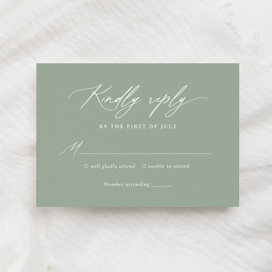 Elegant Sage Green Calligraphy Wedding RSVP Kaartje