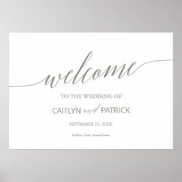 Elegant Sage Green Calligraphy Welcome Wedding Poster