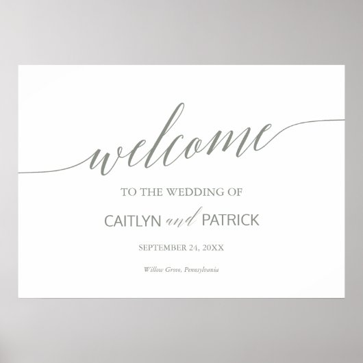 Elegant Sage Green Calligraphy Welcome Wedding Poster (Voorkant)