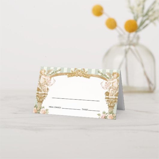 Elegant Sage Green Cherub Wedding Place Card Plaatskaartje (Voorkant)