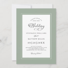 Elegant Sage Green Chic Modern Calligraphy Wedding Kaart
