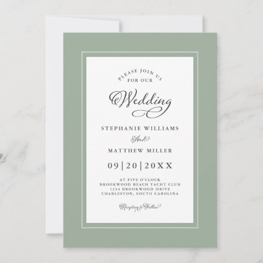 Elegant Sage Green Chic Modern Calligraphy Wedding Kaart (Voorkant)