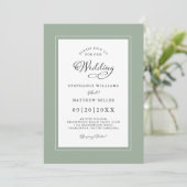 Elegant Sage Green Chic Modern Calligraphy Wedding Kaart (Staand voorkant)