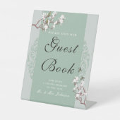 Elegant  Sage Green Chinoiserie Guestbook Reclamebord Met Voetstuk (Voorkant)