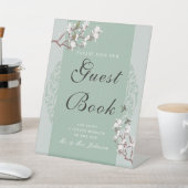 Elegant  Sage Green Chinoiserie Guestbook Reclamebord Met Voetstuk (Insitu)