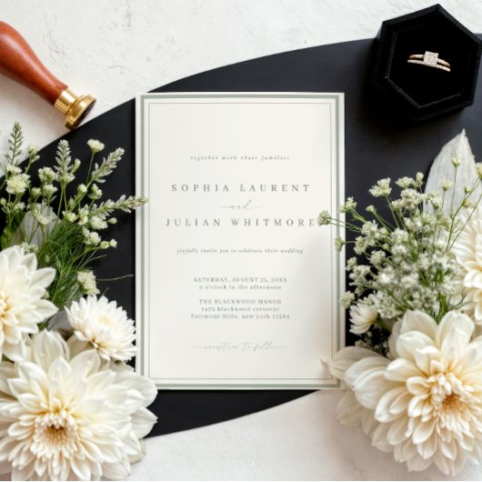 Elegant Sage Green Classic Border Wedding Kaart