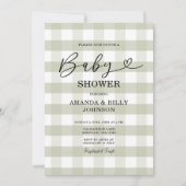 Elegant Sage Green Classic Gingham Baby shower Kaart (Voorkant)