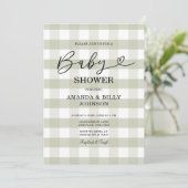 Elegant Sage Green Classic Gingham Baby shower Kaart (Staand voorkant)