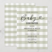 Elegant Sage Green Classic Gingham Baby shower Kaart (Voorkant / Achterkant)