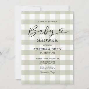 Elegant Sage Green Classic Gingham Baby shower Kaart