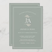 Elegant Sage Green Classic Initialen Bruiloft Kaart (Voorkant / Achterkant)