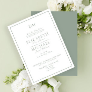 Elegant Sage Green Classic Script Monogram Weddens Kaart