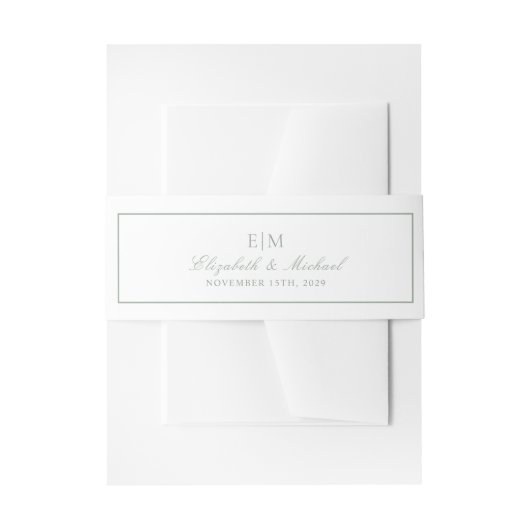 Elegant Sage Green Classic Script Monogram Weddens Uitnodigingen Wikkel (Voorkant Voorbeeld)