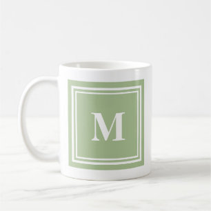 Elegant Sage Green Colored Block Lijst Monogram Koffiemok