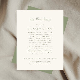Elegant Sage Green Cream Script Formele de bruilof Informatiekaartje