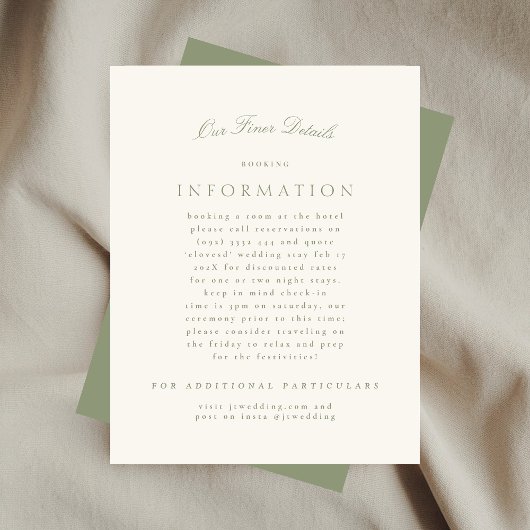 Elegant Sage Green Cream Script Formele de bruilof Informatiekaartje