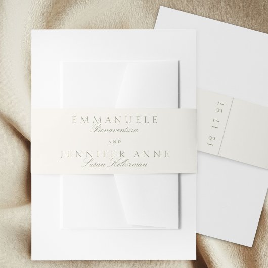 Elegant Sage Green Cream Script Formele de bruilof Uitnodigingen Wikkel