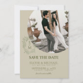 Elegant Sage Green Crest Monogram Save The Date  Kaart (Voorkant)