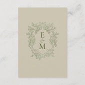 Elegant Sage Green Crest Monogram Wedding Details Informatiekaartje (Achterkant)