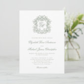 Elegant Sage Green Crest Monogram Wedding Kaart (Staand voorkant)