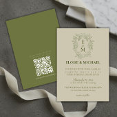 Elegant Sage Green Crest Monogram Wedding Kaart