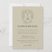 Elegant Sage Green Crest Monogram Wedding Kaart (Voorkant)