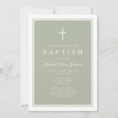 Elegant Sage Green Cross Baby Boy Baptism Kaart (Voorkant)