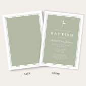 Elegant Sage Green Cross Baby Boy Baptism Kaart